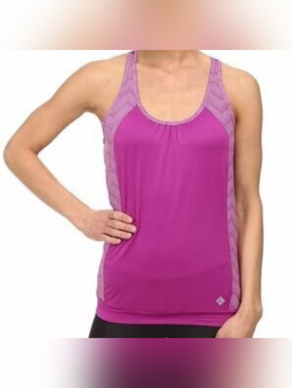 PrAna Women's Racerback Tie at the Hip Yoga Tank Top in Magenta/White Sz L
